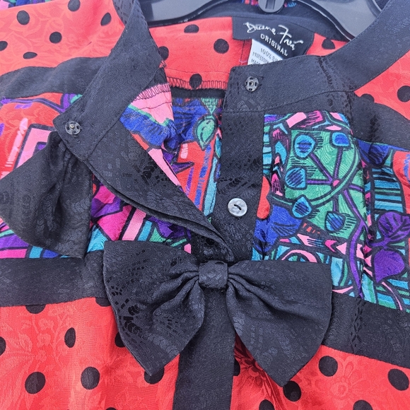 Vtg 1980s Diane Freis 100% Silk Multicolored Dress - Picture 7 of 10